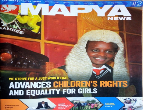 One of our girl who addressed the Kenya National Assembly from the Speaker’s Chair during the Day of the African Child graces the front page of Mapya magazine